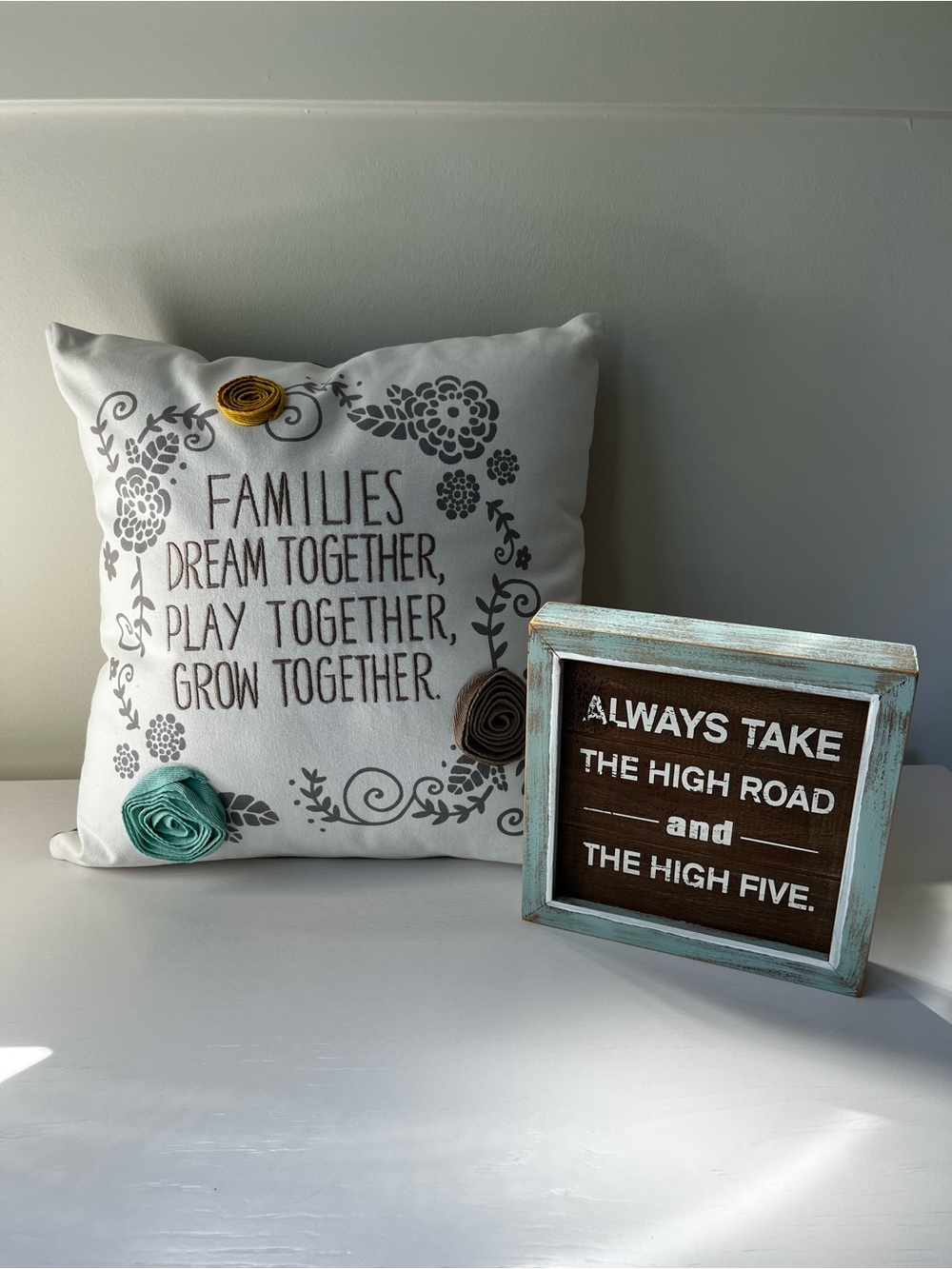 Hallmark Home Pillow + Wood Sign Set / Bundle – Family Room / Playroom Decor